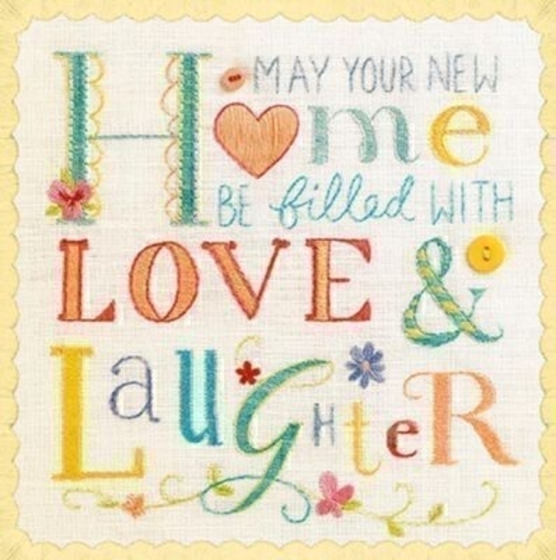 Embroidery And Buttons New Home Card By Born To Stich Embroidery and Buttons New Home Card by Born to Stich. 'May your home be filled with love and laughter' on the front. 'Congratulations on your new home' on the inside. Comes with white envelope. Size 15.5x15.5cm